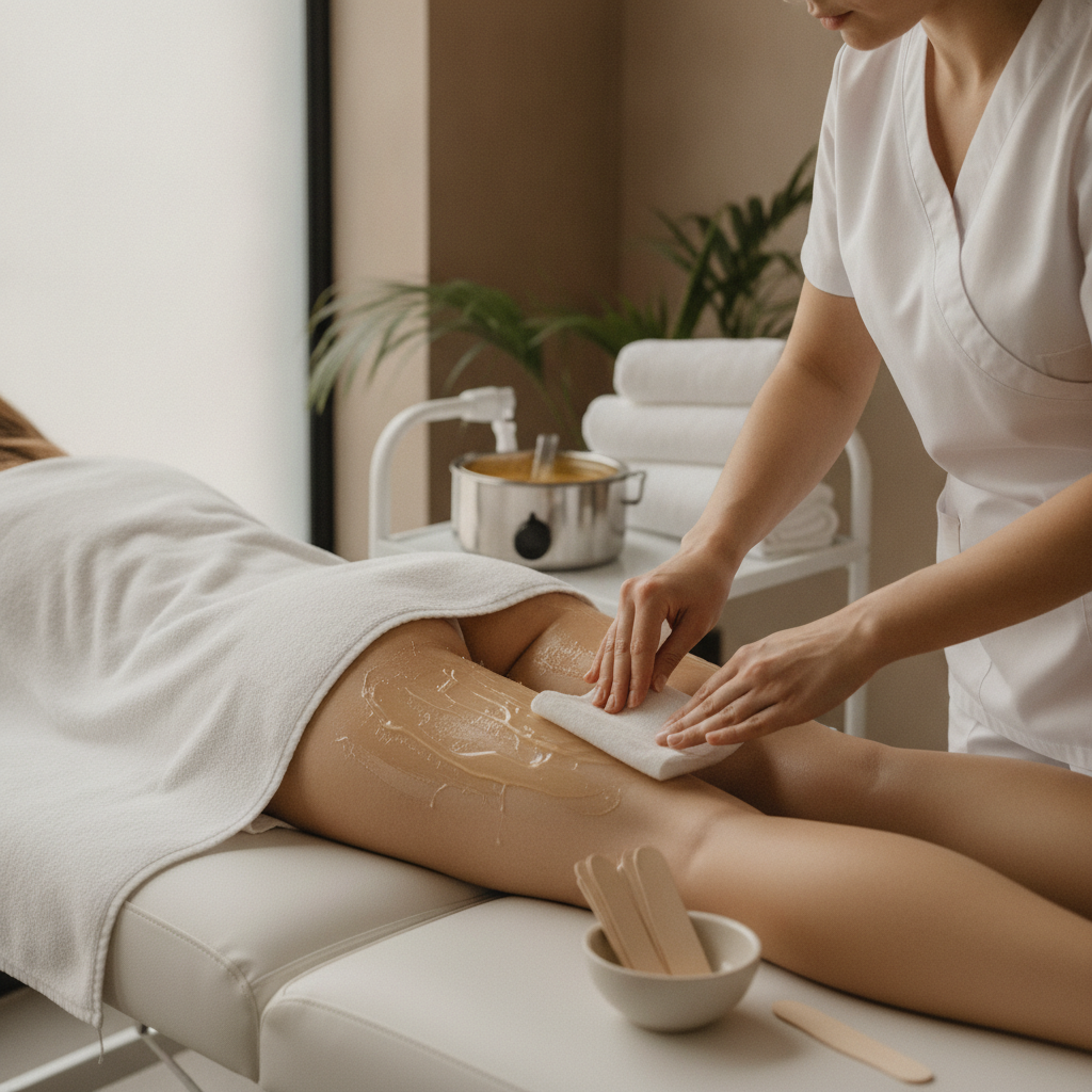 Full Body Waxing dont show the face of person conducting the process of Full Body Waxing